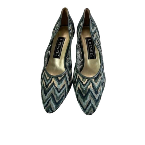 J. Renee Shoe Womens 9 M Heel Pump Blue Chevron Pattern Pointed Toe Leather Upp - Picture 2 of 12